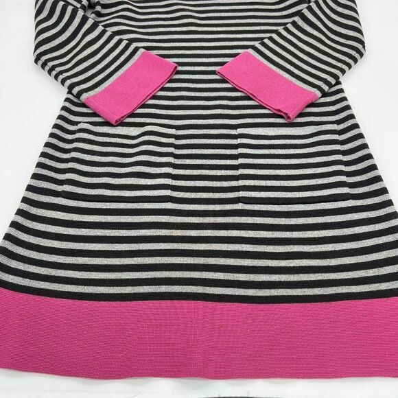 Eliza J Sweater Dress Shift Color Block Striped Black Coral Gray Scoop Neck S - Picture 2 of 5